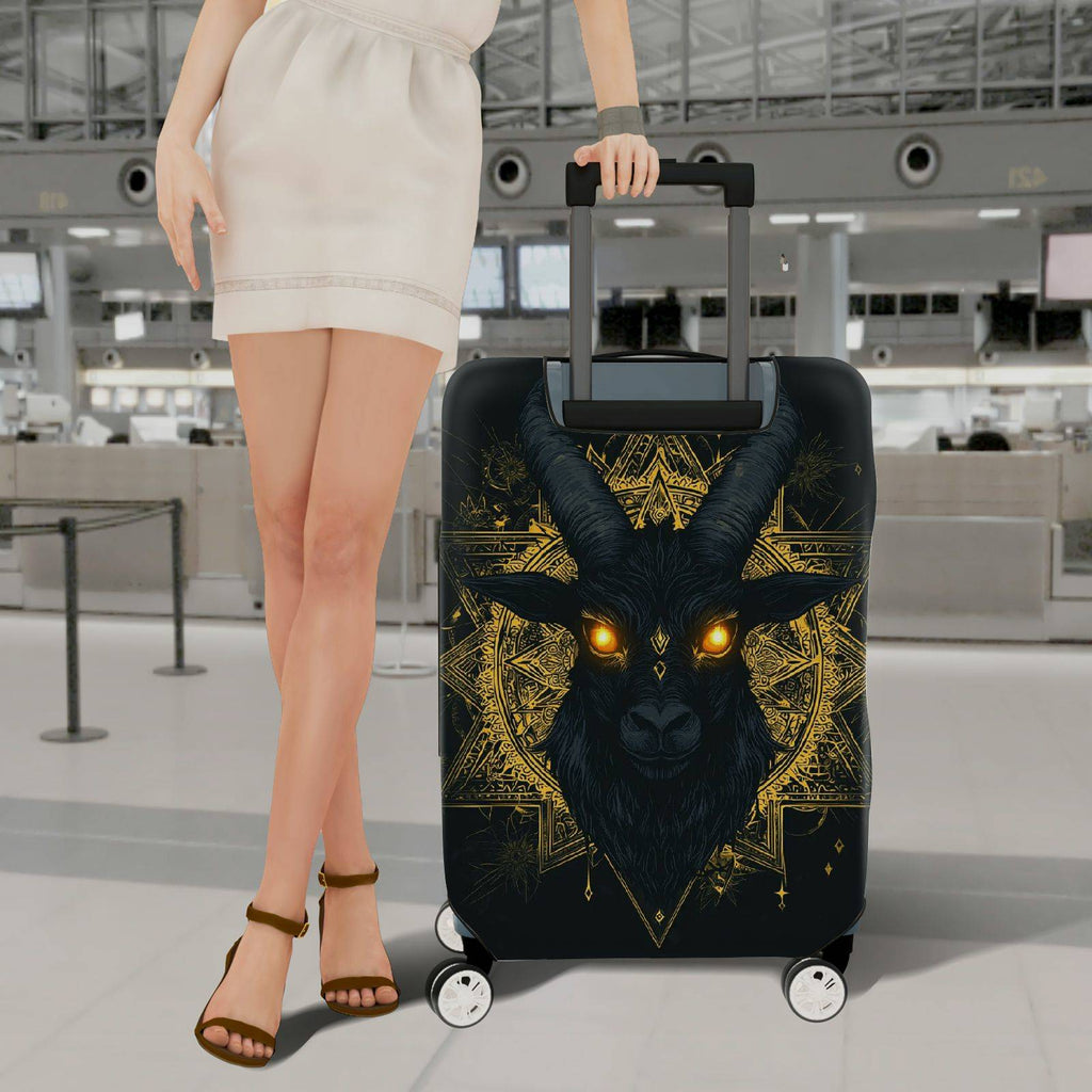 1-Piece Black Goat Gold Geometric Mystical Illuminated  Suitcase Luggage Cover, Stretch Protective Sleeve