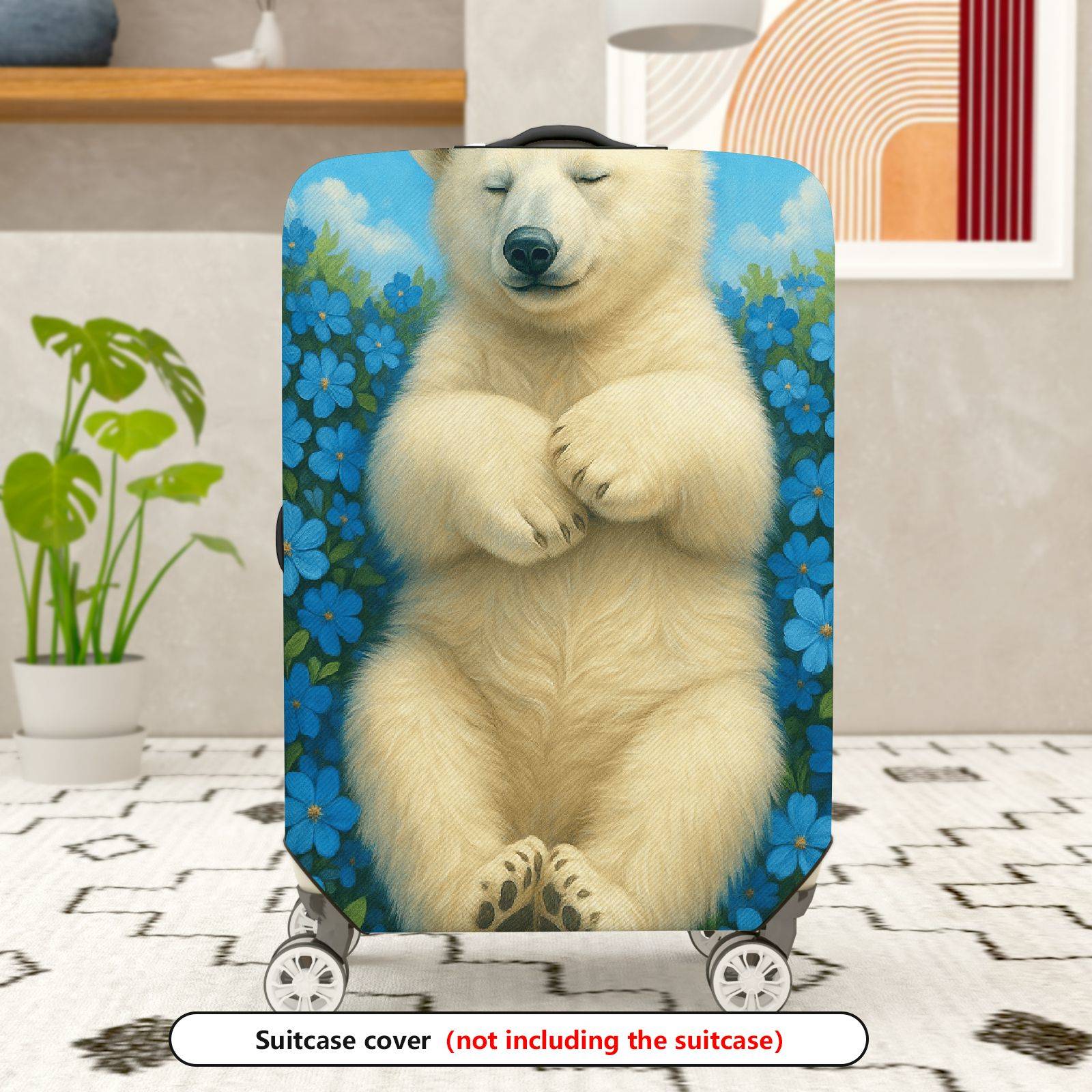 1-Piece Cute Bear Floral Blue Sky Butterfly  Suitcase Luggage Cover, Stretch Protective Sleeve