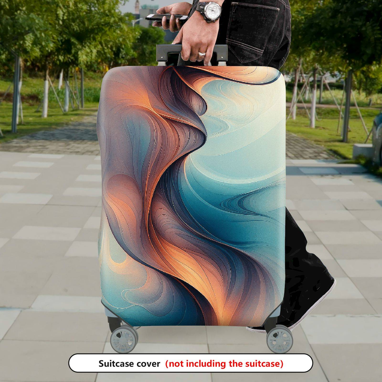 1-Piece Abstract Swirl Gradient Artistic Colorful Sleek  Suitcase Luggage Cover, Stretch Protective Sleeve
