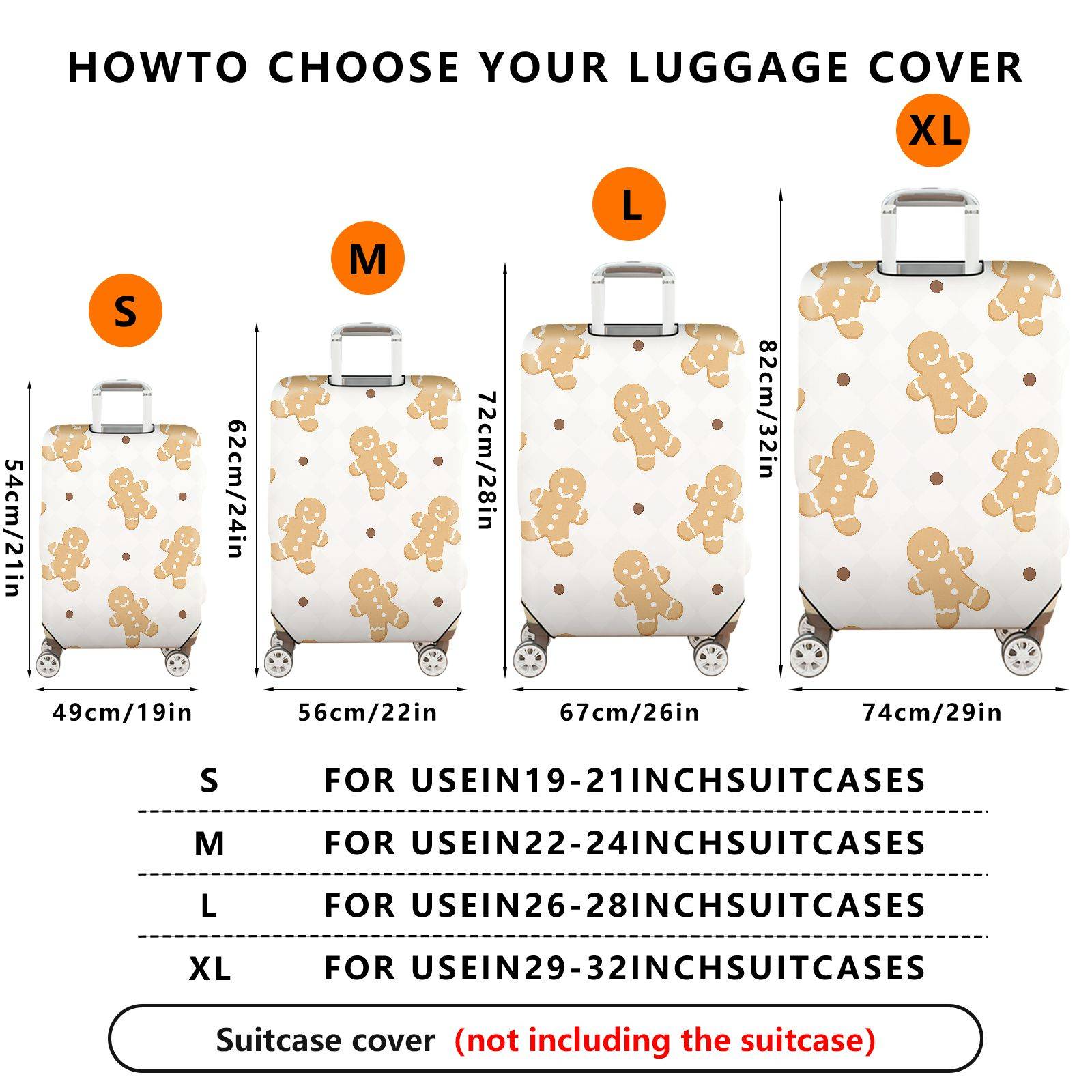 1-Piece Gingerbread Man Holiday Christmas Winter Festive  Suitcase Luggage Cover, Stretch Protective Sleeve