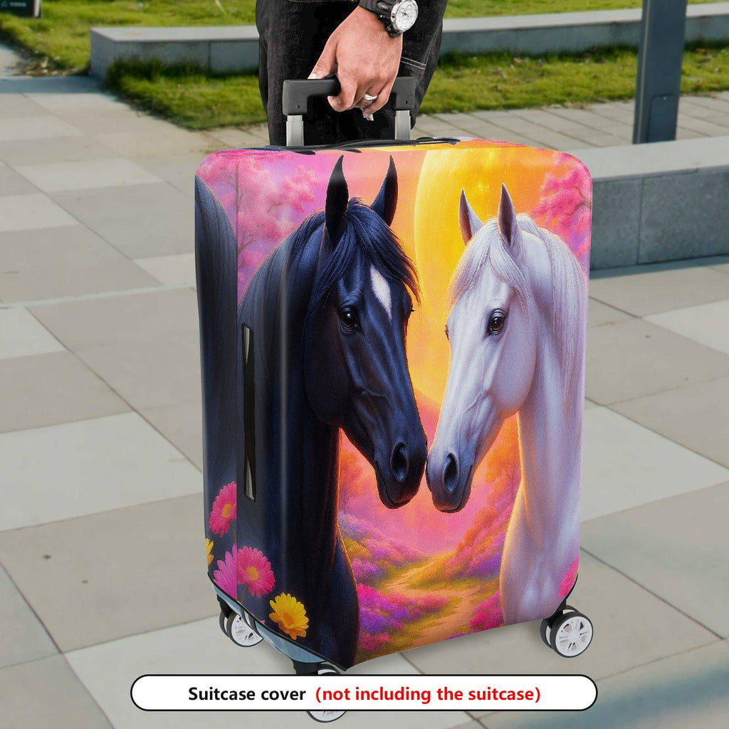 1-Piece Horse Sunset Floral Art Romance Colorful  Suitcase Luggage Cover, Stretch Protective Sleeve