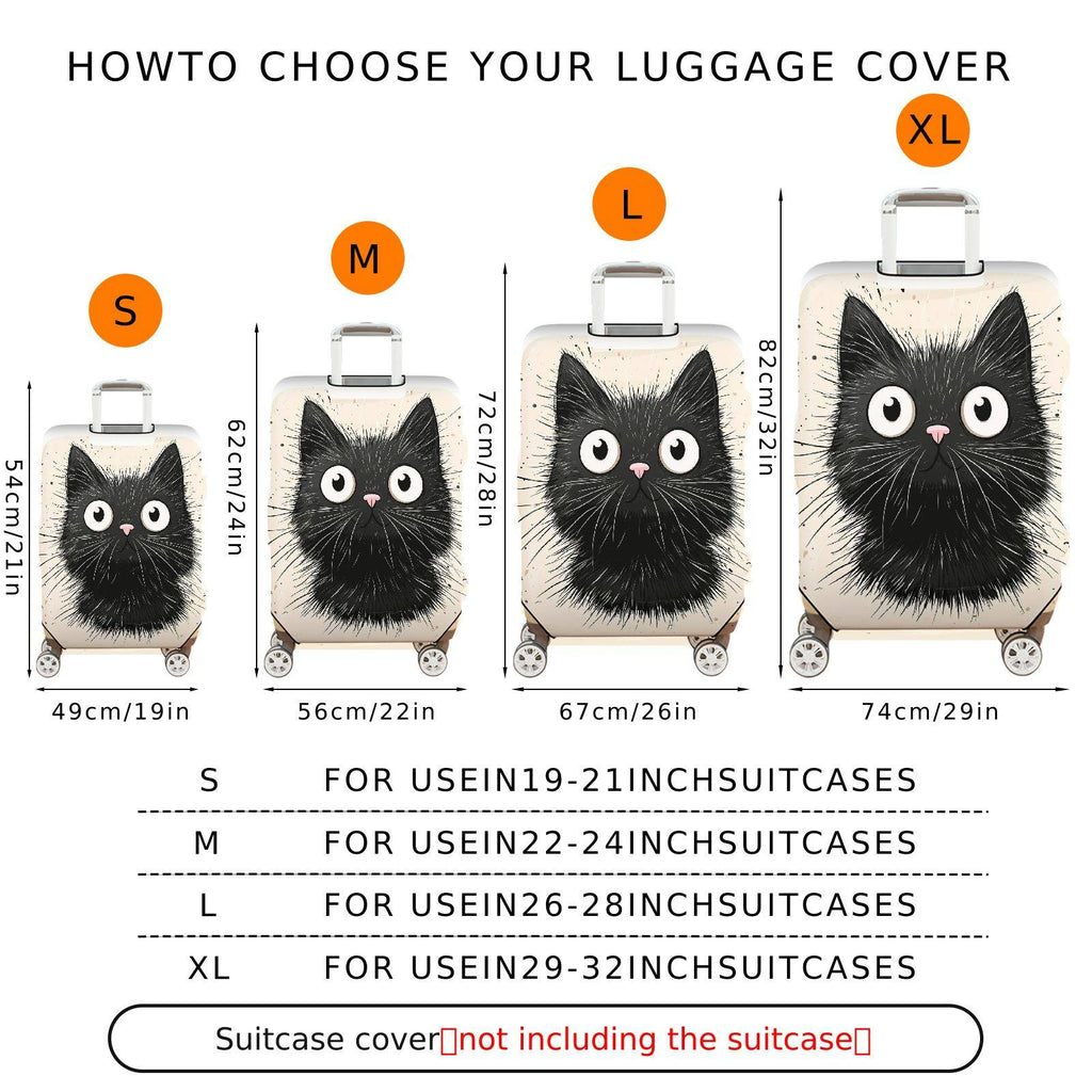 1-Piece Black Cat  Animal Cute Funny Stylish  Suitcase Luggage Cover, Stretch Protective Sleeve