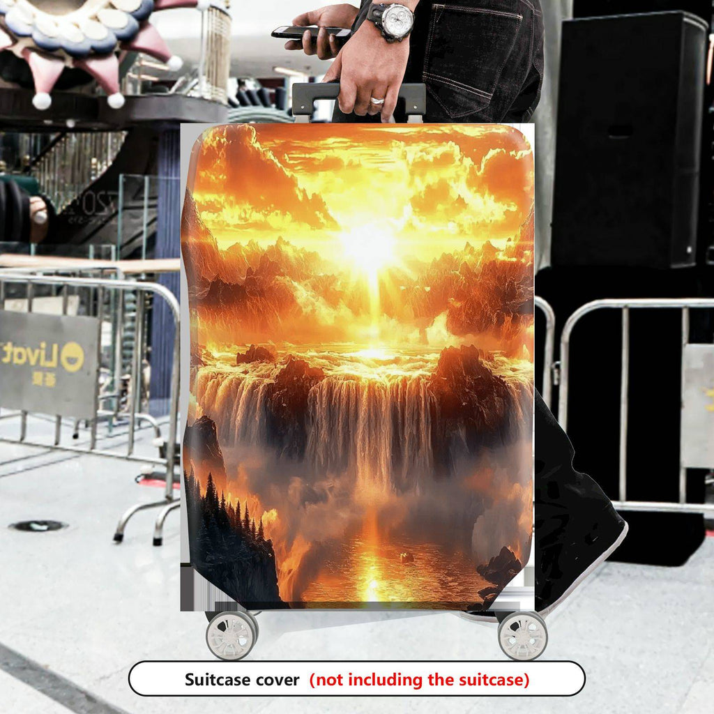 1-Piece Sunset Mountain Waterfall Fantasy Nature Landscape  Suitcase Luggage Cover, Stretch Protective Sleeve