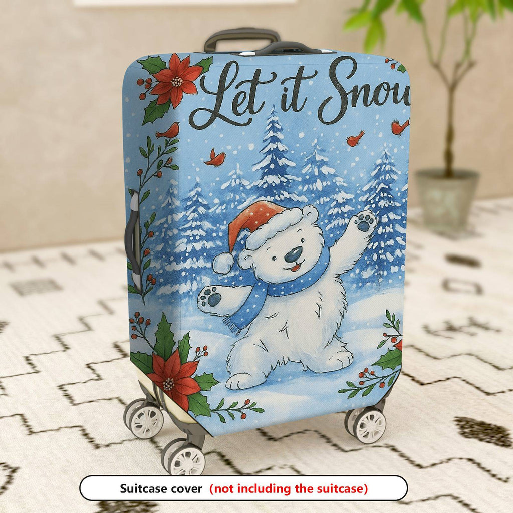 1-Piece Bear Winter Snow Christmas Holiday Floral  Suitcase Luggage Cover, Stretch Protective Sleeve