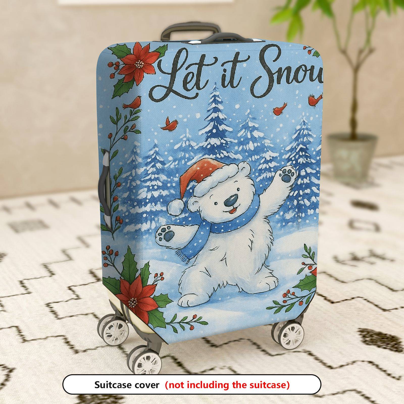 1-Piece Bear Winter Snow Christmas Holiday Floral  Suitcase Luggage Cover, Stretch Protective Sleeve