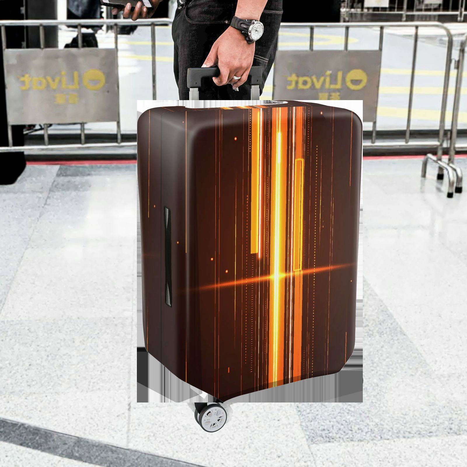 1-Piece Abstract Cyber Tech Geometric  Lines  Suitcase Luggage Cover, Stretch Protective Sleeve