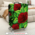 1-Piece Red Rose Green Leaf Floral  Suitcase Luggage Cover, Stretch Protective Sleeve