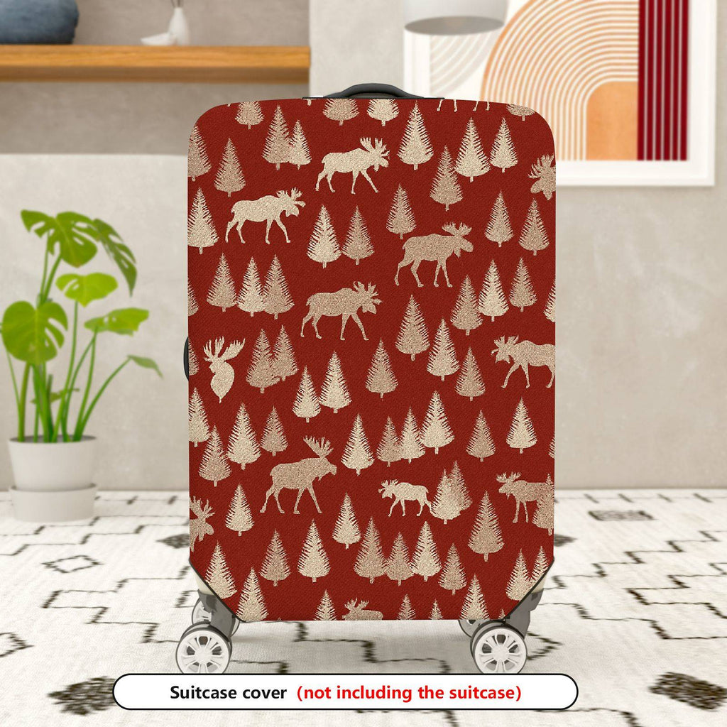 1-Piece Red Elk Christmas Holiday Forest Wildlife Vintage  Suitcase Luggage Cover, Stretch Protective Sleeve