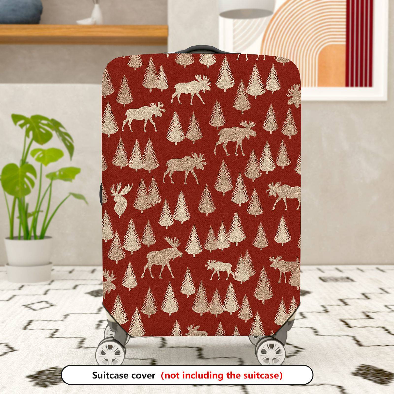 1-Piece Red Elk Christmas Holiday Forest Wildlife Vintage  Suitcase Luggage Cover, Stretch Protective Sleeve