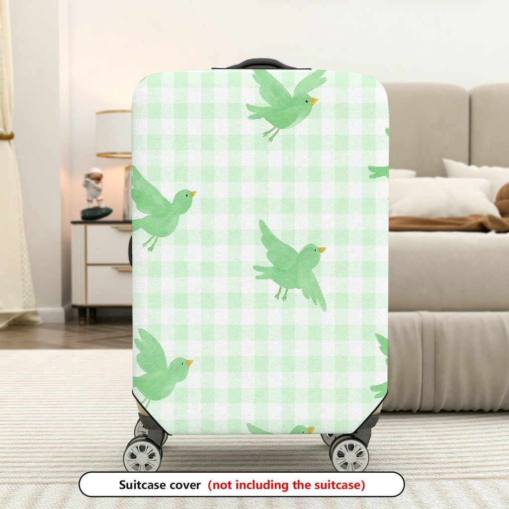1-Piece Green Bird Check Pattern Plaid Travel Holiday  Suitcase Luggage Cover, Stretch Protective Sleeve
