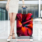1-Piece Floral Water Droplets Red Hibiscus Vibrant Exotic  Suitcase Luggage Cover, Stretch Protective Sleeve