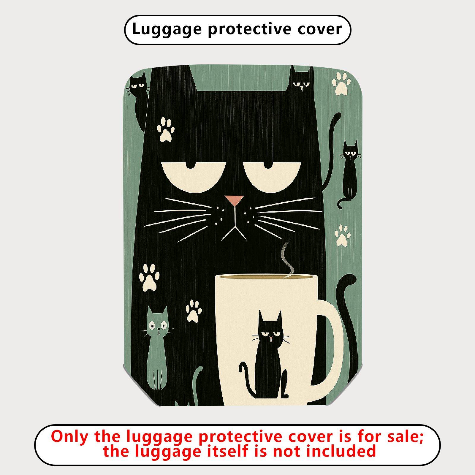 1-Piece Black Cat Coffee Paw Whiskers Cute  Suitcase Luggage Cover, Stretch Protective Sleeve