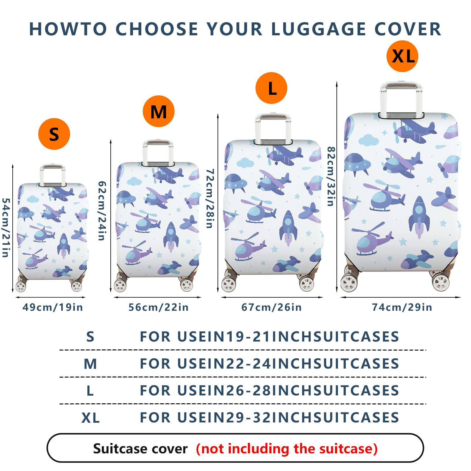 1-Piece Aircraft Hot Air Balloon Helicopter Spaceship Rocket  Suitcase Luggage Cover, Stretch Protective Sleeve