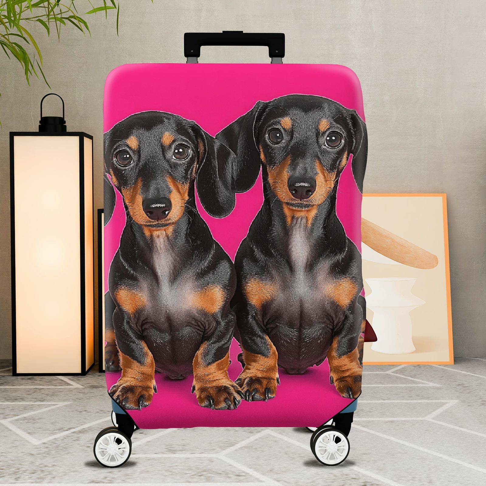 1-Piece Pink Black Brown Dog Pet Animal Cute  Suitcase Luggage Cover, Stretch Protective Sleeve