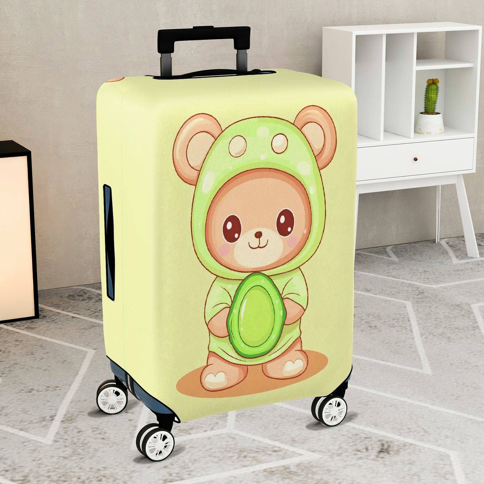 1-Piece Cute  Bear Green Hood Decorative  Suitcase Luggage Cover, Stretch Protective Sleeve