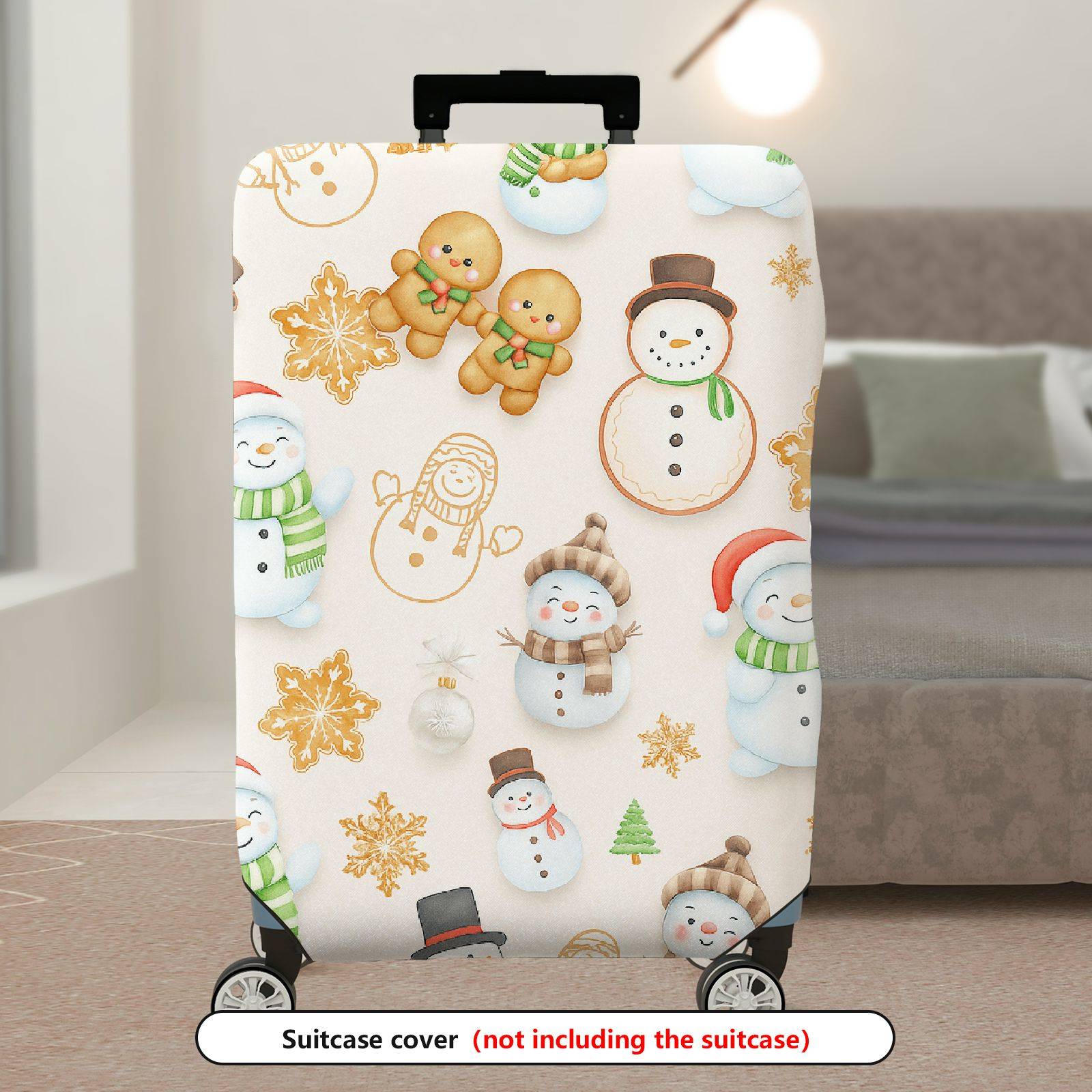 1-Piece Snowman Gingerbread Snowflakes Christmas Holiday  Suitcase Luggage Cover, Stretch Protective Sleeve