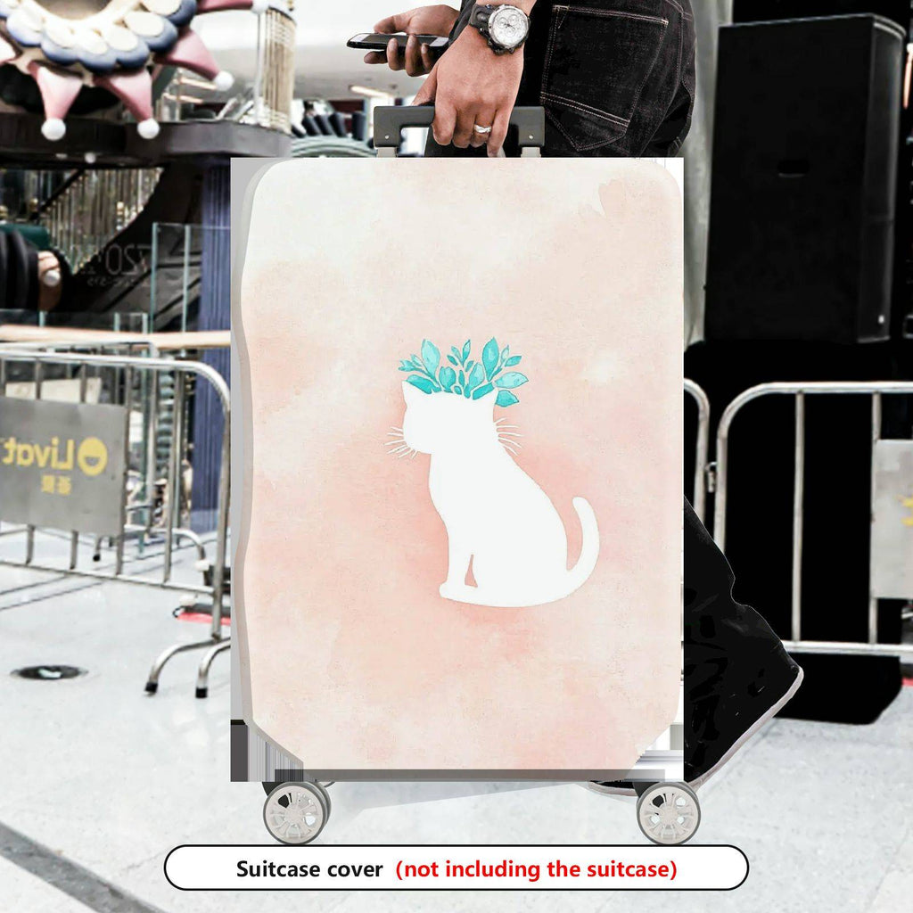 1-Piece Cat Plant Watercolor Pink Cute Stylish Modern  Suitcase Luggage Cover, Stretch Protective Sleeve