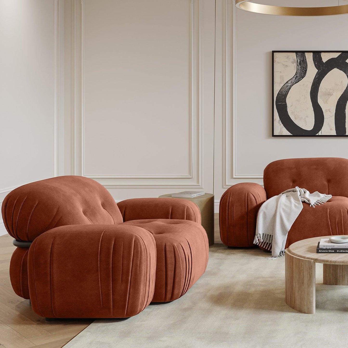 Canapé sectionnel Rune en velours terracotta