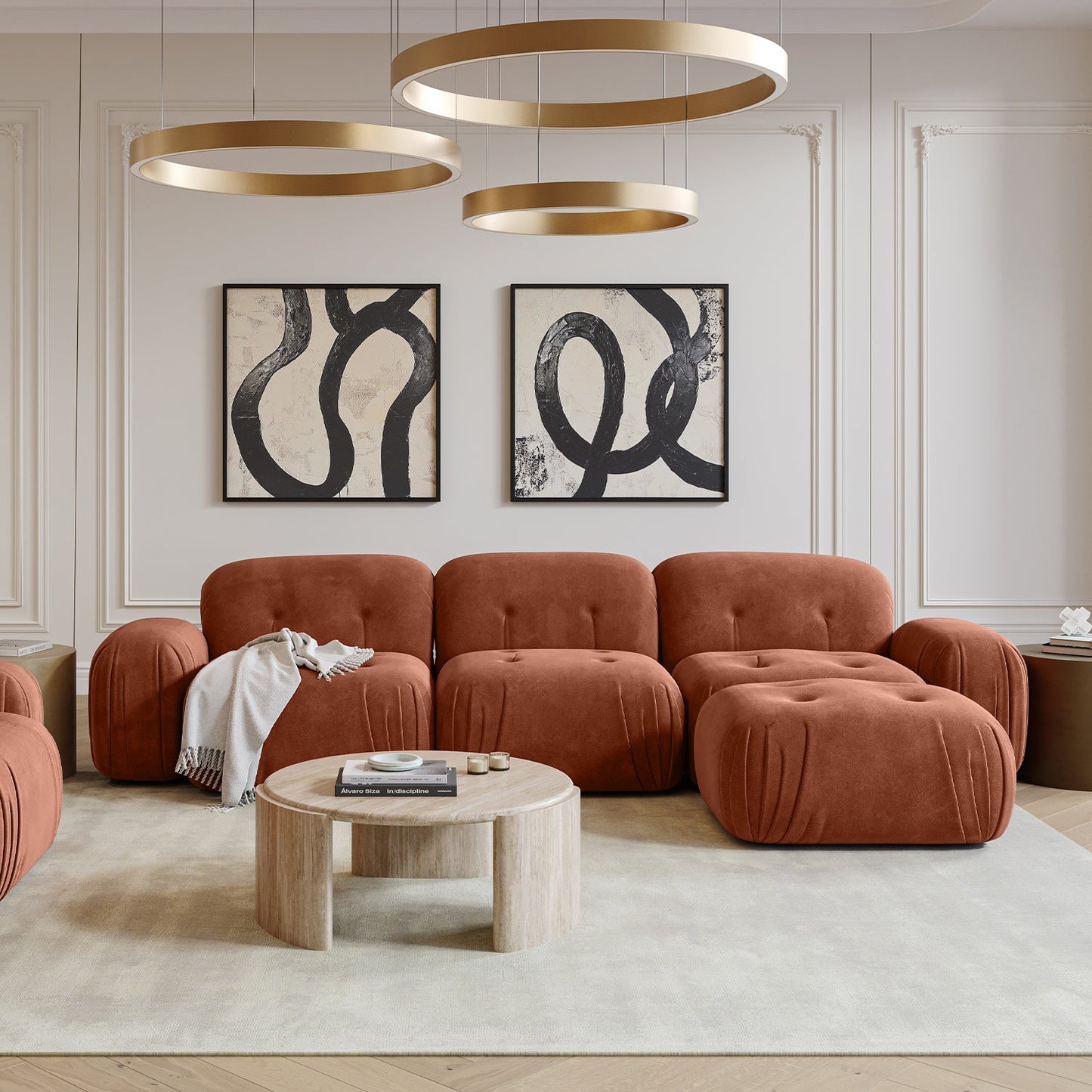 Canapé sectionnel Rune en velours terracotta