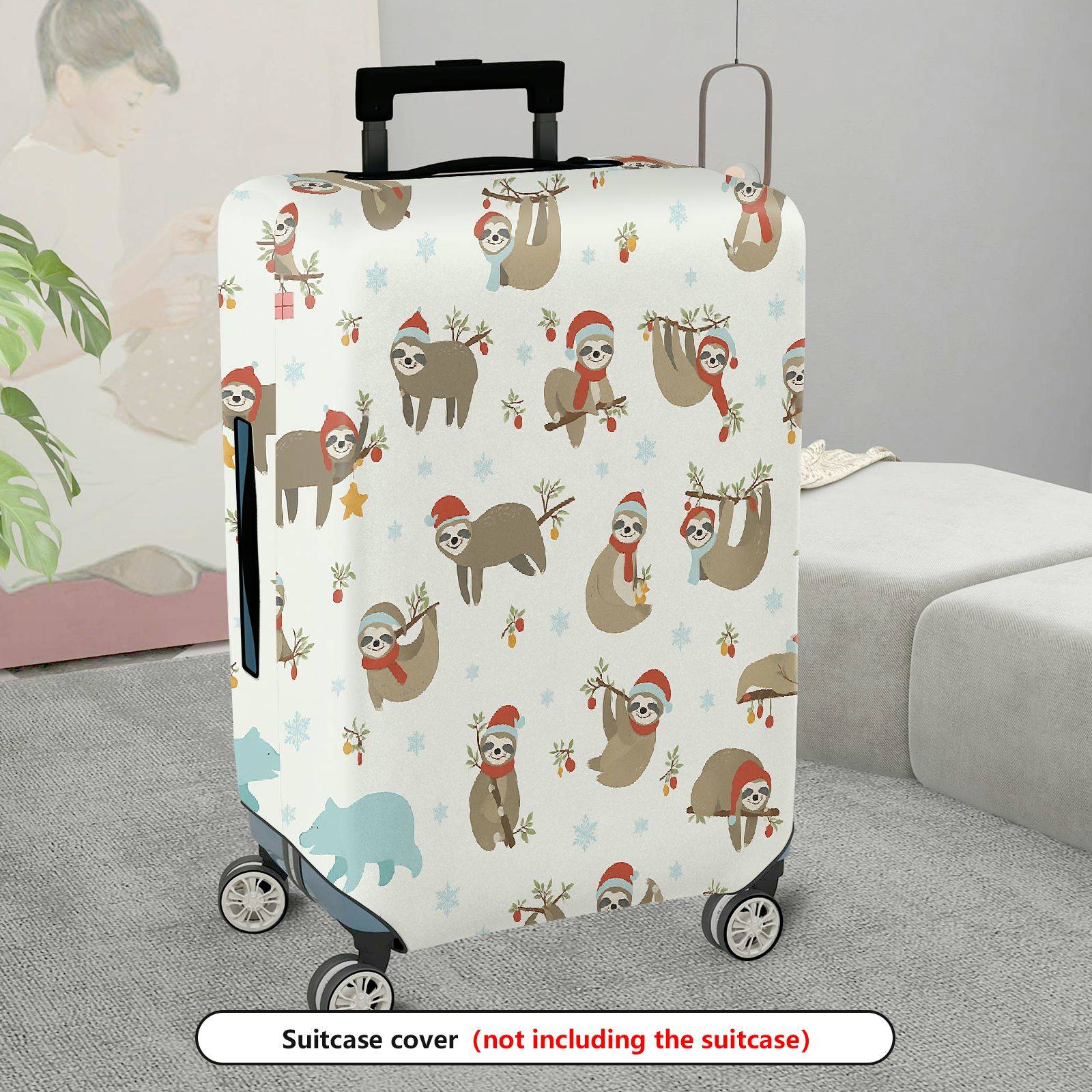 1-Piece Christmas Sloth Animal  Cute Holiday  Suitcase Luggage Cover, Stretch Protective Sleeve