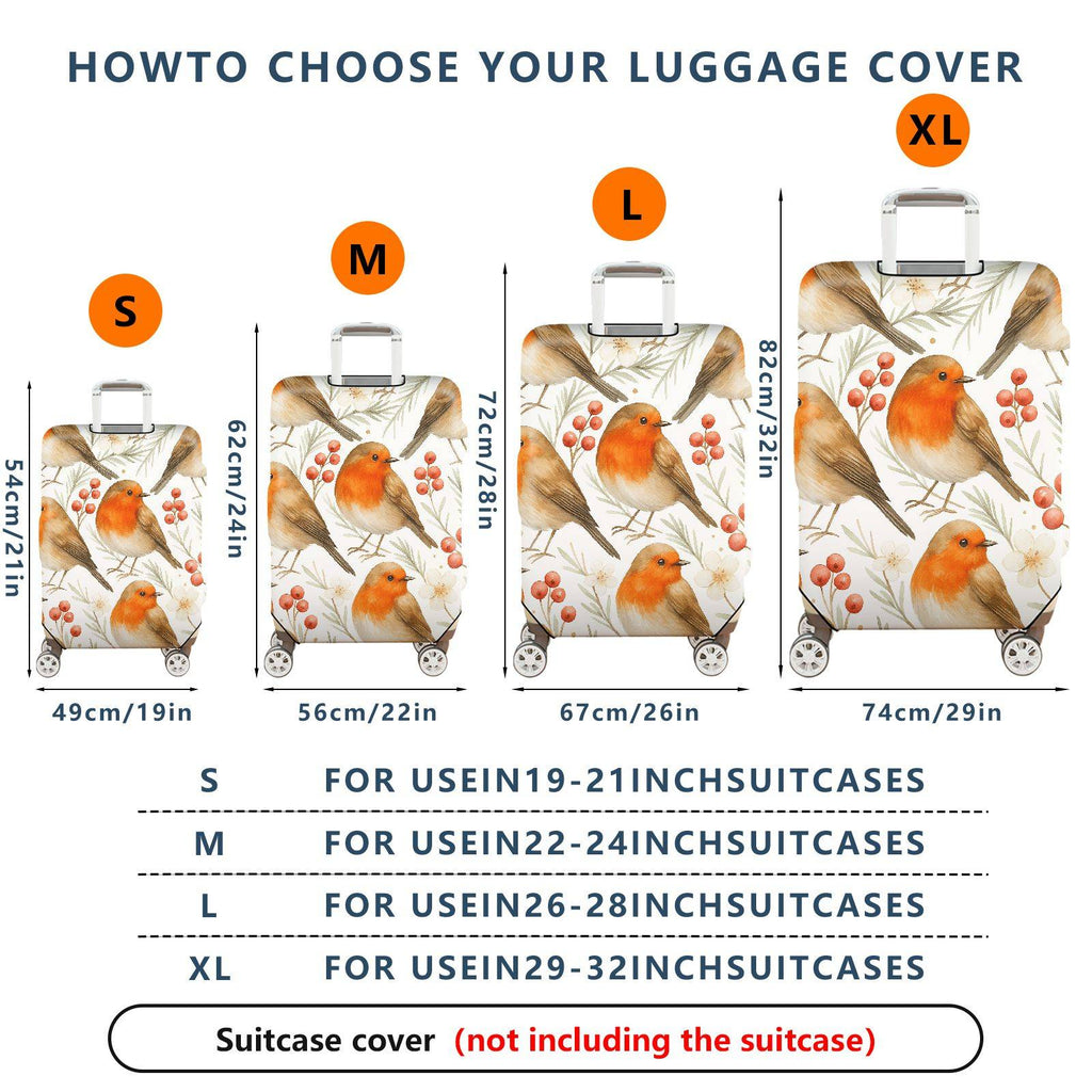 1-Piece Robin Bird Floral Berry Nature Christmas  Suitcase Luggage Cover, Stretch Protective Sleeve