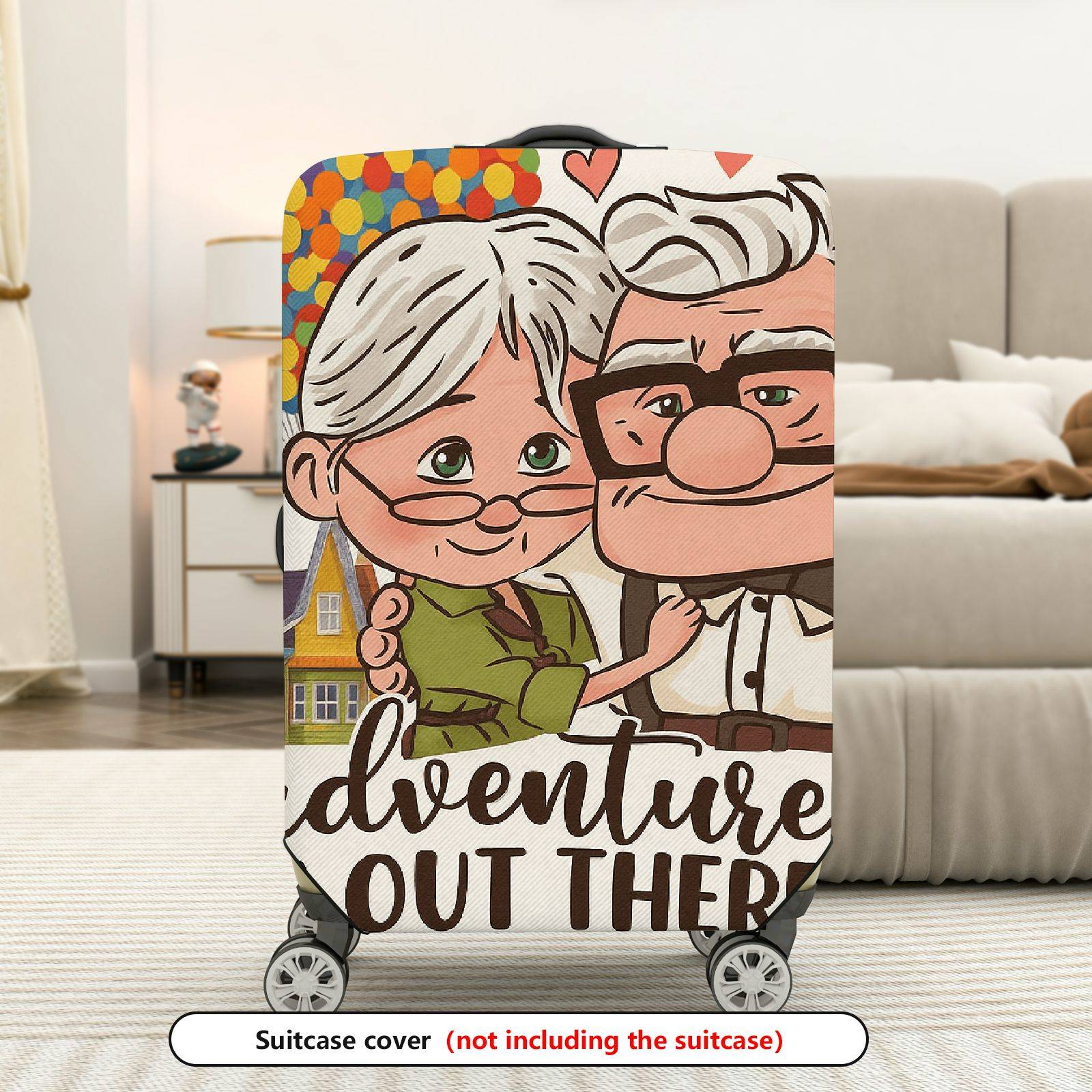 1-Piece Adventure Balloon Elderly Couple Love  Suitcase Luggage Cover, Stretch Protective Sleeve