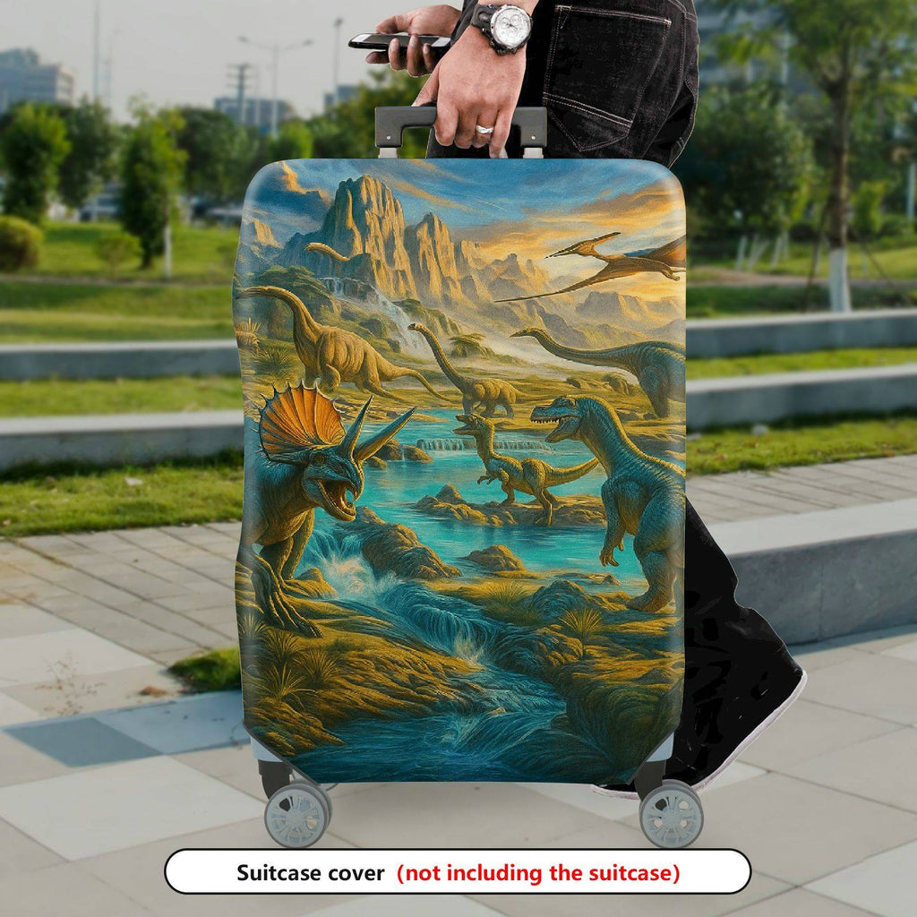 1-Piece Prehistoric Dinosaur Landscape Nature Adventure Wilderness Fossil  Suitcase Luggage Cover, Stretch Protective Sleeve