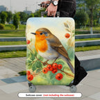 1-Piece Bird Berry Leaf Art Nature Landscape Watercolor  Suitcase Luggage Cover, Stretch Protective Sleeve