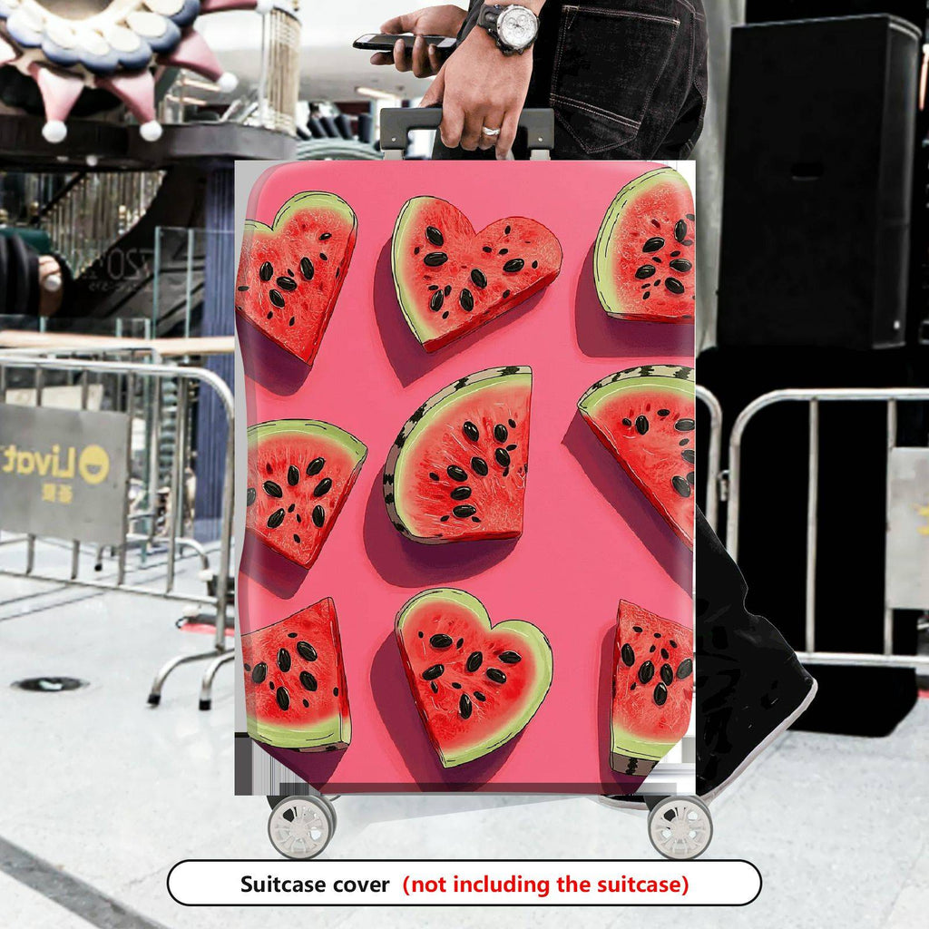 1-Piece Watermelon Heart Fruit Pink Cute Fun Colorful  Suitcase Luggage Cover, Stretch Protective Sleeve