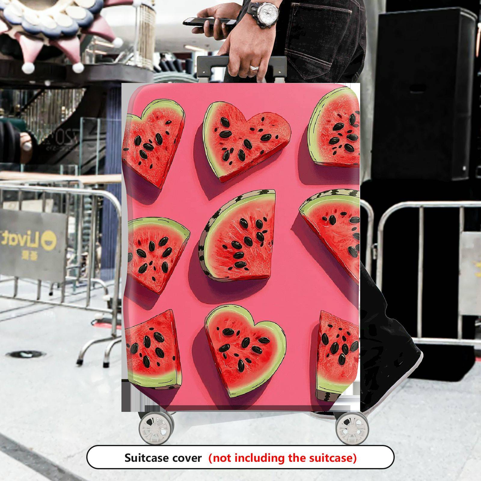 1-Piece Watermelon Heart Fruit Pink Cute Fun Colorful  Suitcase Luggage Cover, Stretch Protective Sleeve