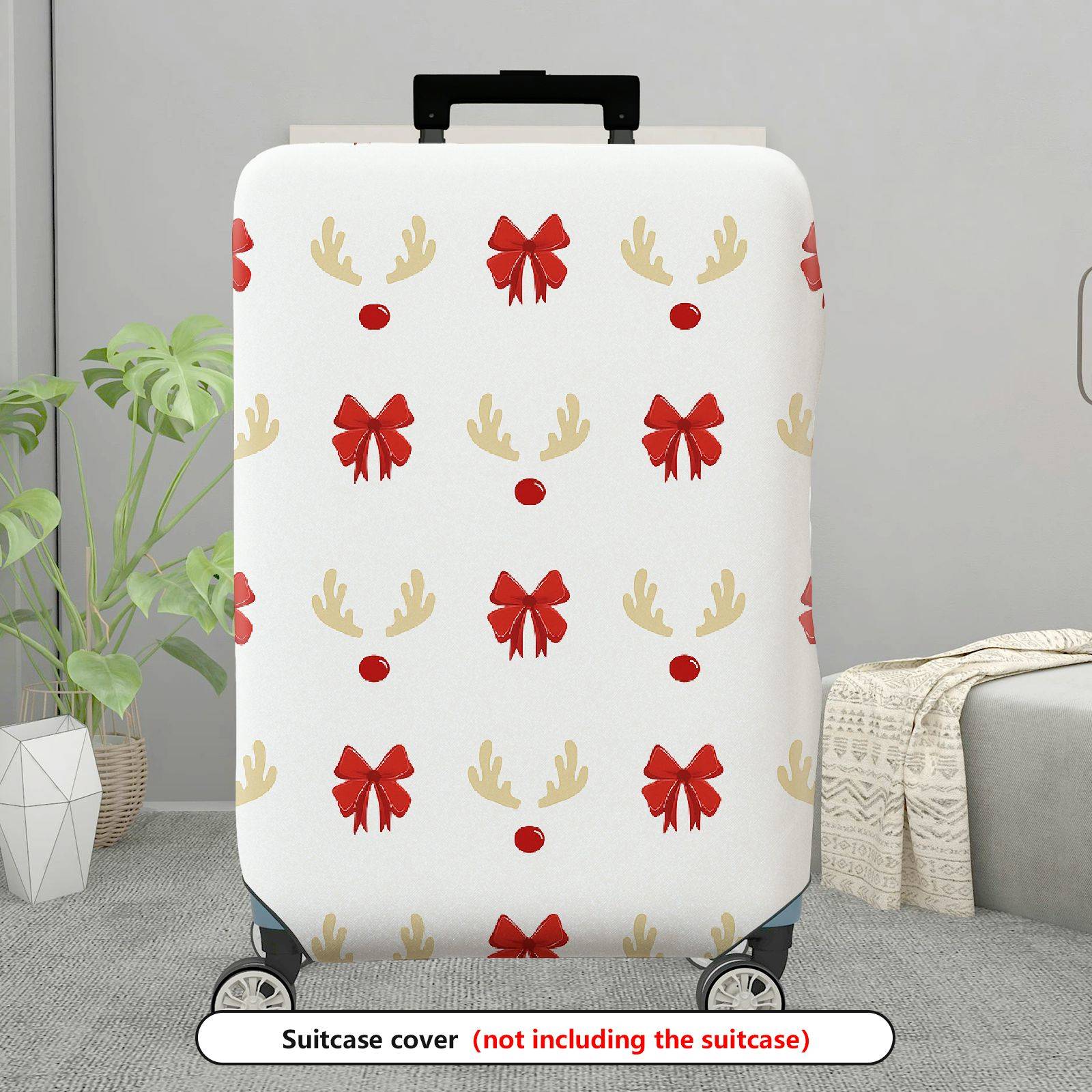 1-Piece Holiday Reindeer Bow Festive Cheerful Joyful  Suitcase Luggage Cover, Stretch Protective Sleeve