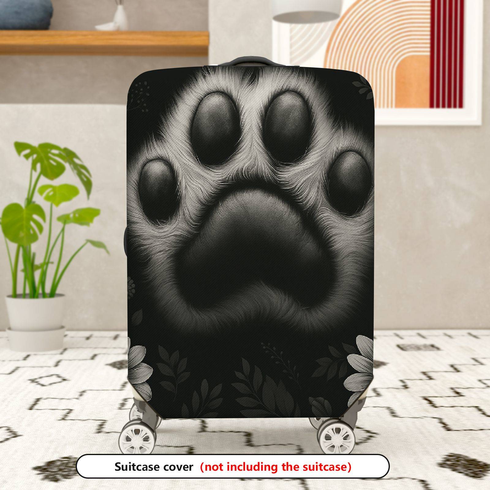 1-Piece Animal Paw Print Floral Black White  Suitcase Luggage Cover, Stretch Protective Sleeve