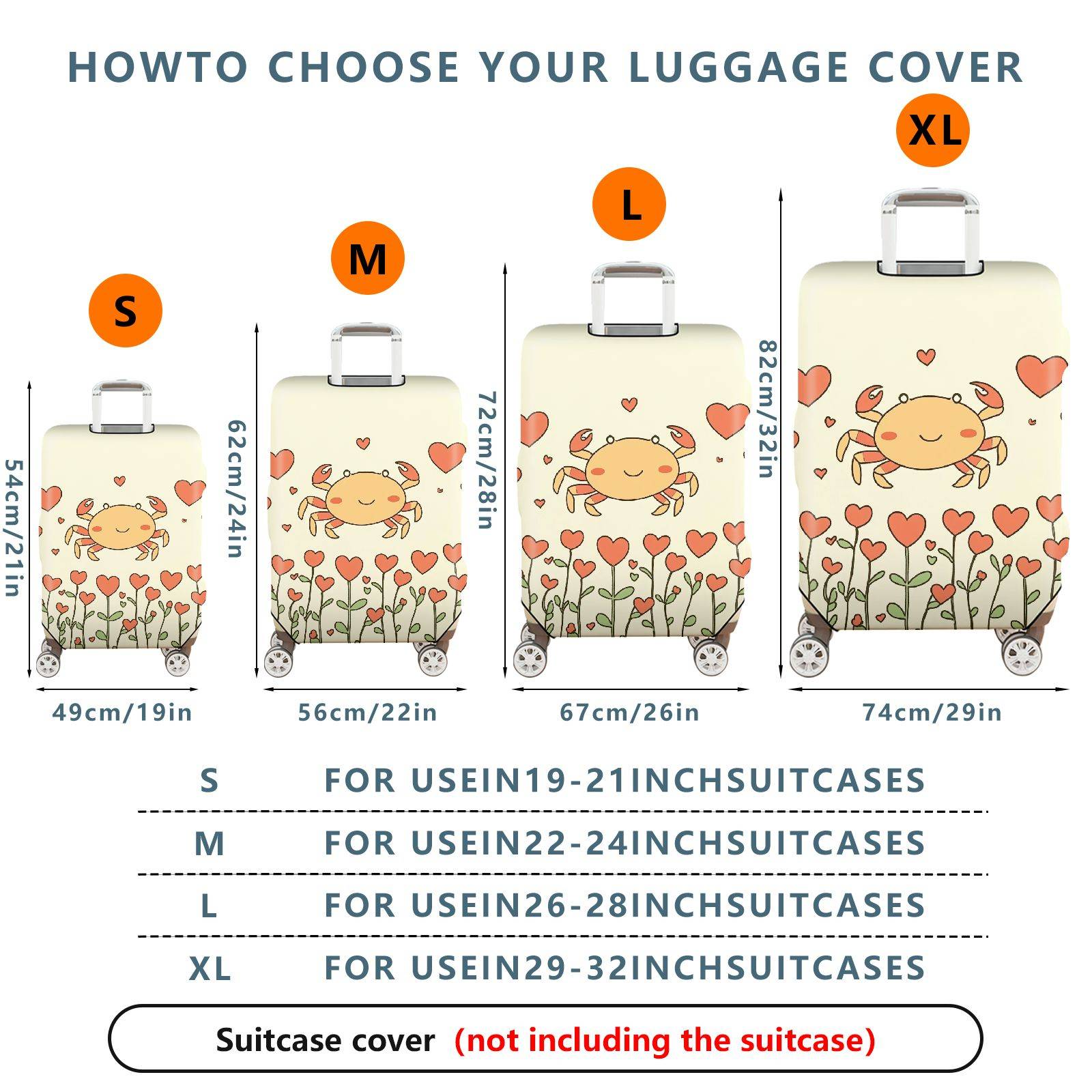 1-Piece Cute  Crab Love Heart Flower Pattern  Suitcase Luggage Cover, Stretch Protective Sleeve