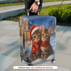 1-Piece Festive Christmas Cute Cat Snow Holiday Winter  Suitcase Luggage Cover, Stretch Protective Sleeve