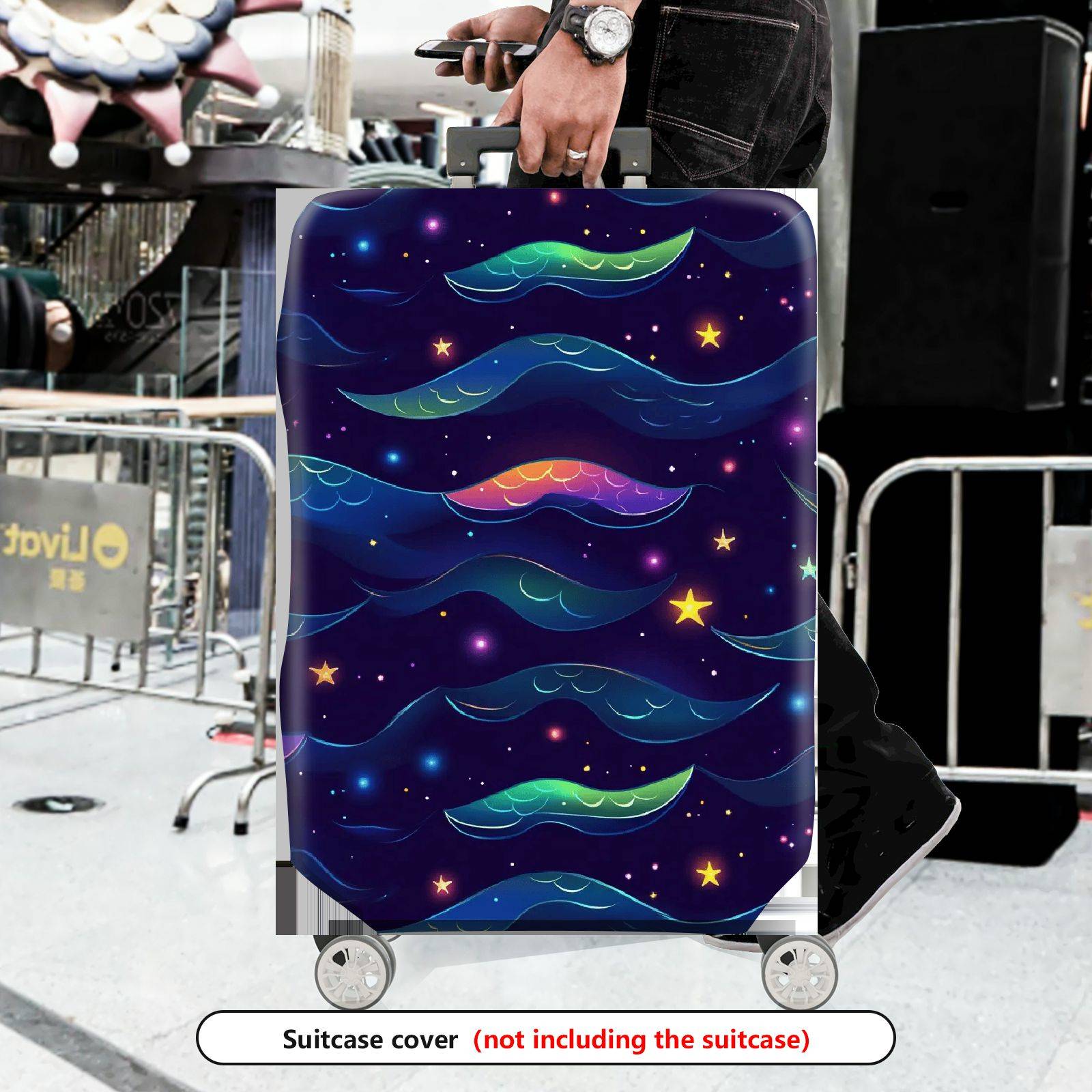 1-Piece Galaxy Stars Waves Colorful Rainbow Cosmic  Suitcase Luggage Cover, Stretch Protective Sleeve