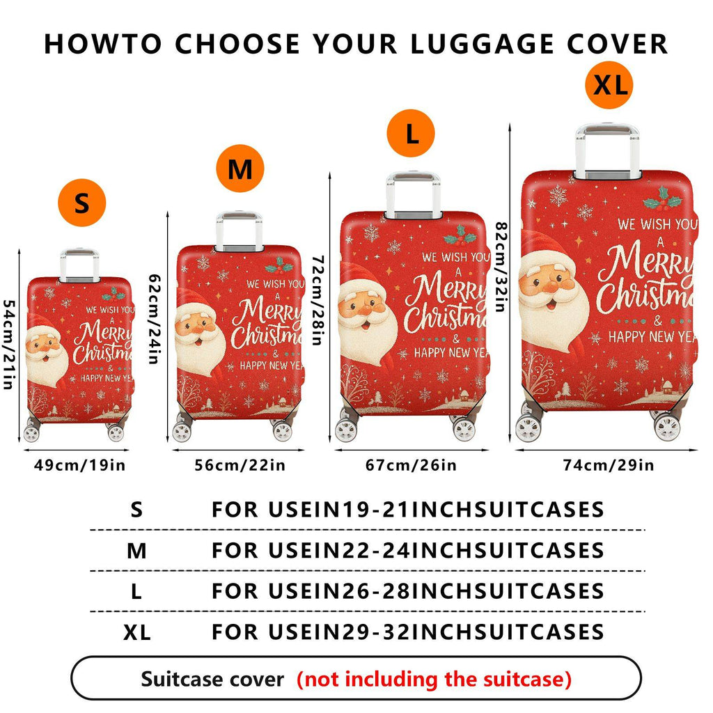 1-Piece Red Christmas Santa Snowflake New Year Holiday  Suitcase Luggage Cover, Stretch Protective Sleeve