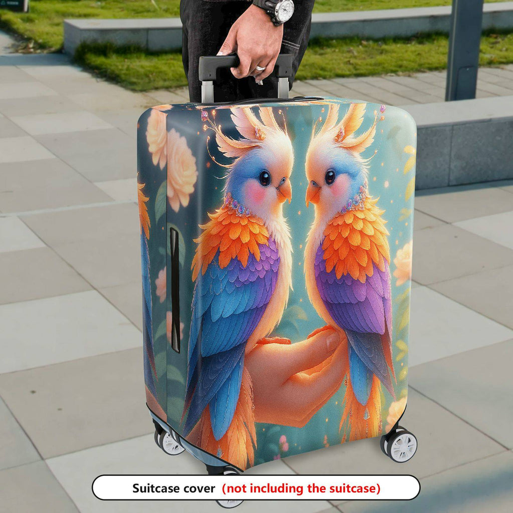 1-Piece Painted Feather Parrot Floral Abstract  Suitcase Luggage Cover, Stretch Protective Sleeve