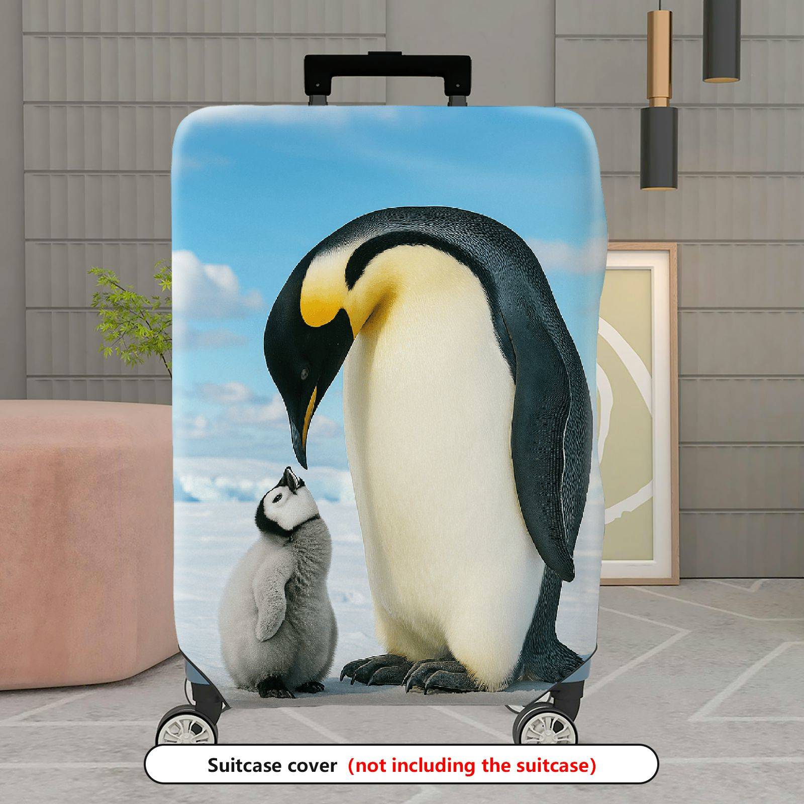 1-Piece Cute Penguin Family Ice Snow Nature Animal  Suitcase Luggage Cover, Stretch Protective Sleeve