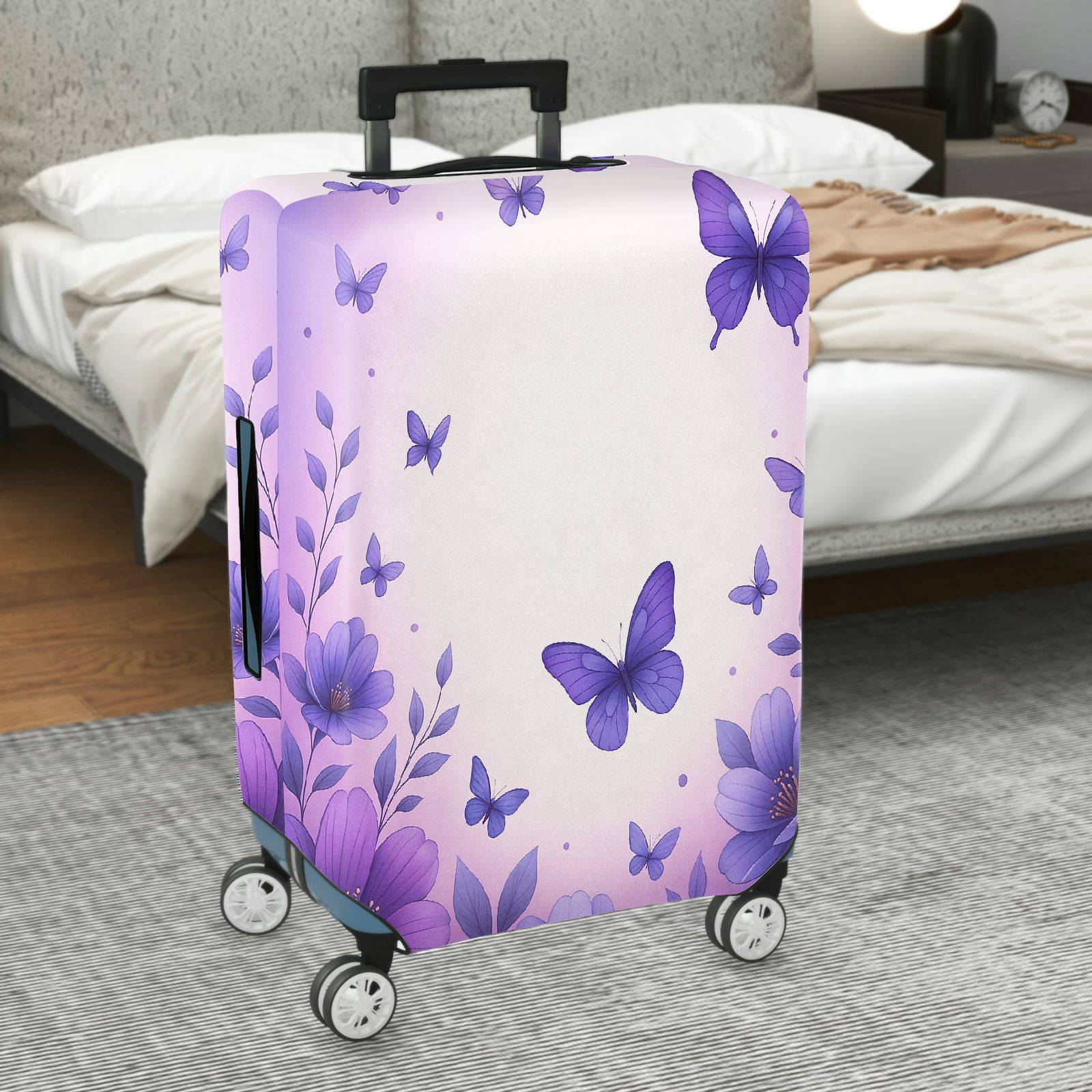 1-Piece Purple Butterfly Floral Pastoral Romantic Elegant  Suitcase Luggage Cover, Stretch Protective Sleeve