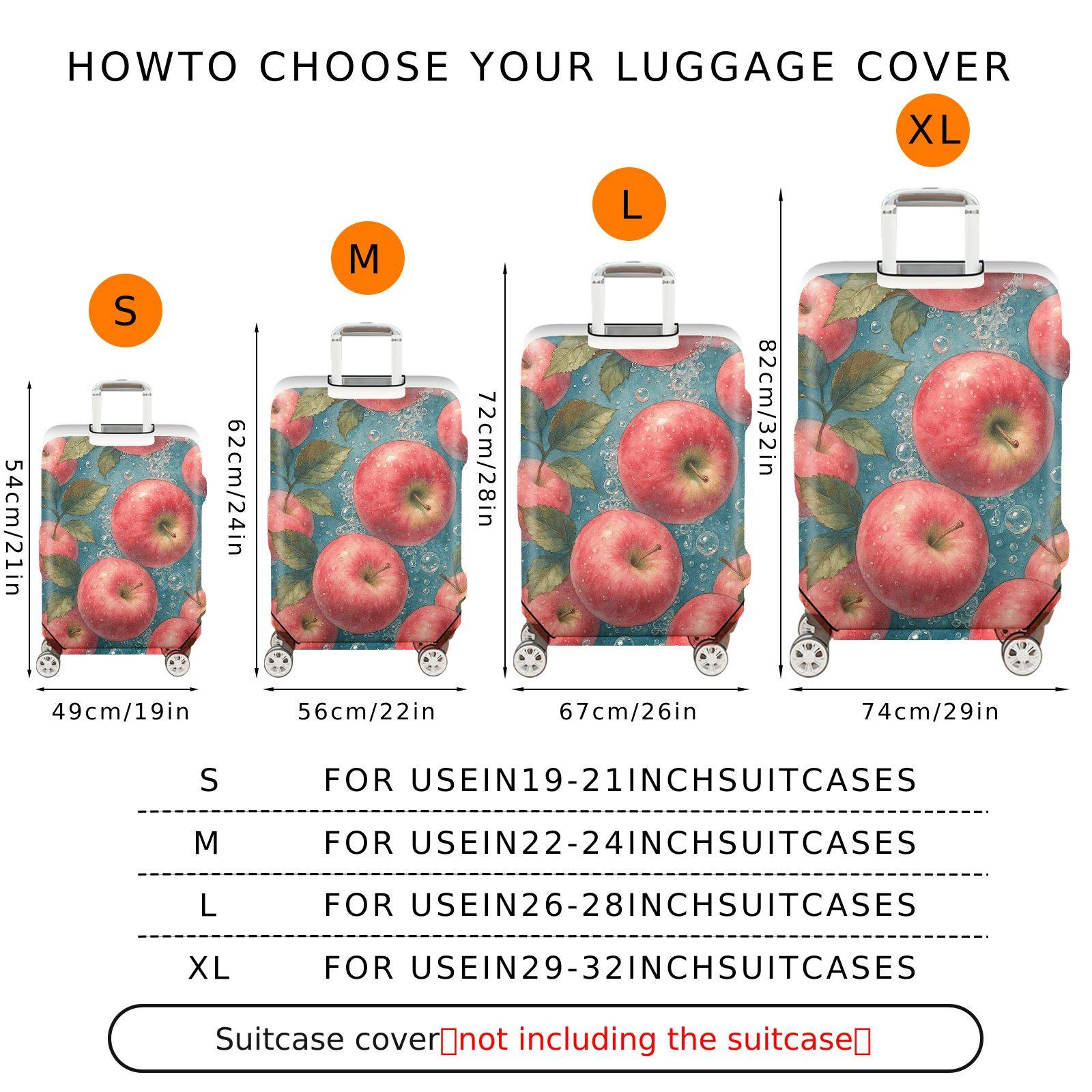 1-Piece Apple Fruit Bubble Blue Leaf Artistic Colorful  Suitcase Luggage Cover, Stretch Protective Sleeve