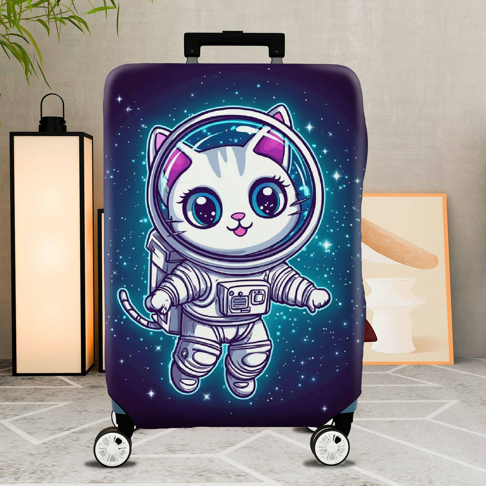 1-Piece Cosmic Kitty Astronaut Space Galaxy Stars  Suitcase Luggage Cover, Stretch Protective Sleeve
