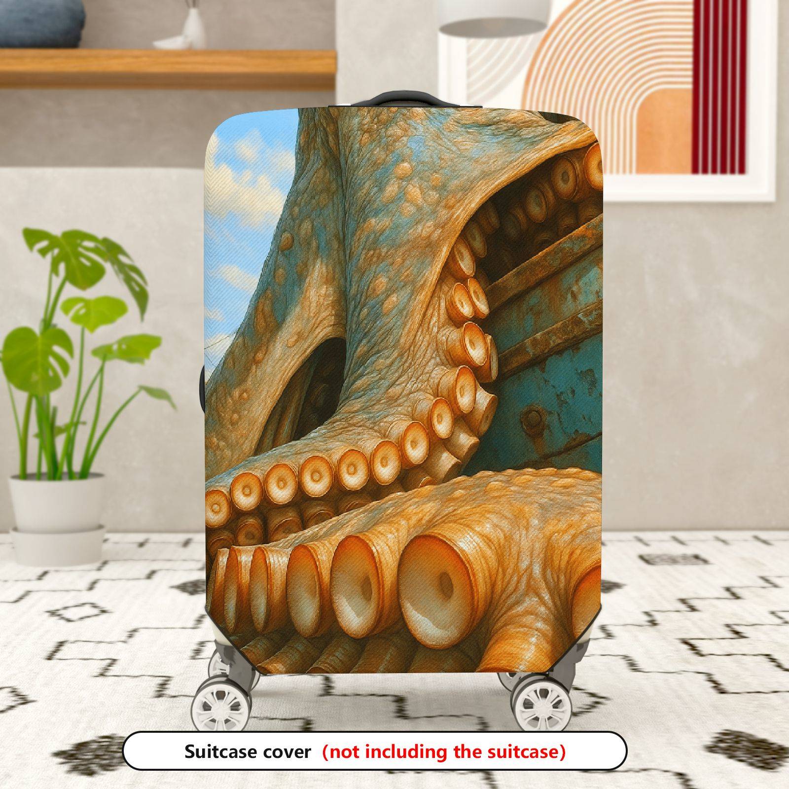 1-Piece Octopus Nautical Artistic Vibrant Unique Marine  Suitcase Luggage Cover, Stretch Protective Sleeve