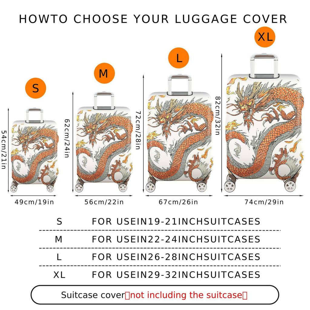 1-Piece Dragon Mythical Oriental  Fiery Artistic  Suitcase Luggage Cover, Stretch Protective Sleeve