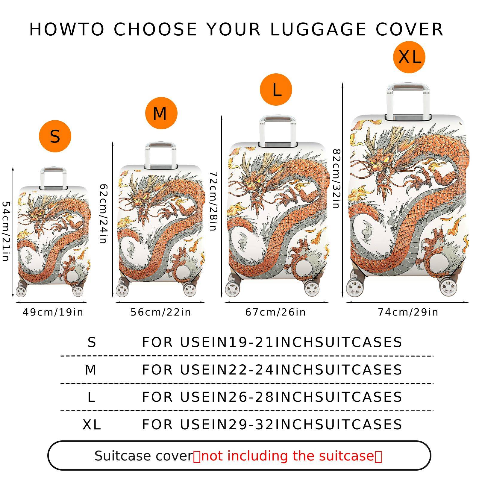 1-Piece Dragon Mythical Oriental  Fiery Artistic  Suitcase Luggage Cover, Stretch Protective Sleeve