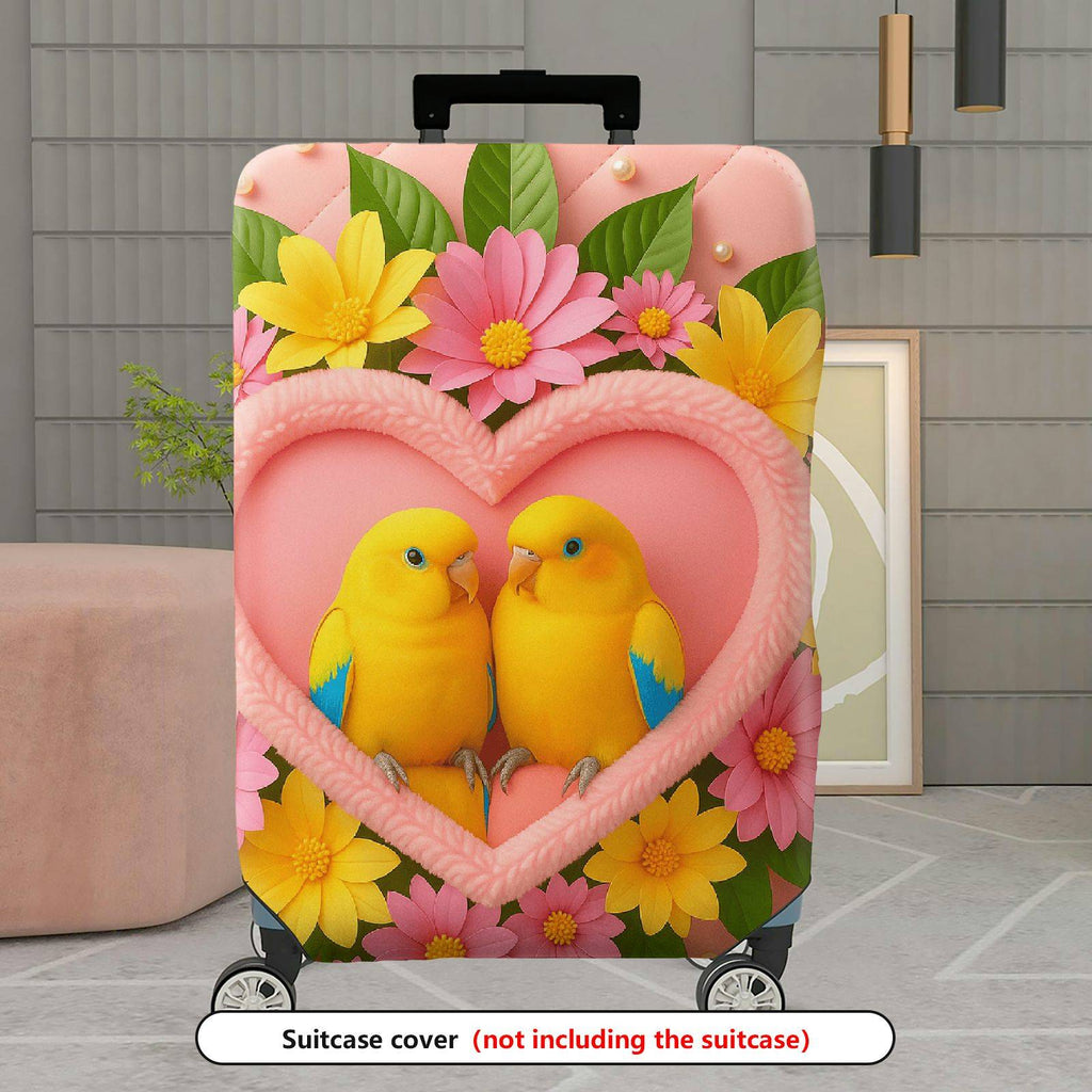 1-Piece Love Bird Floral Heart Romantic Colorful  Suitcase Luggage Cover, Stretch Protective Sleeve