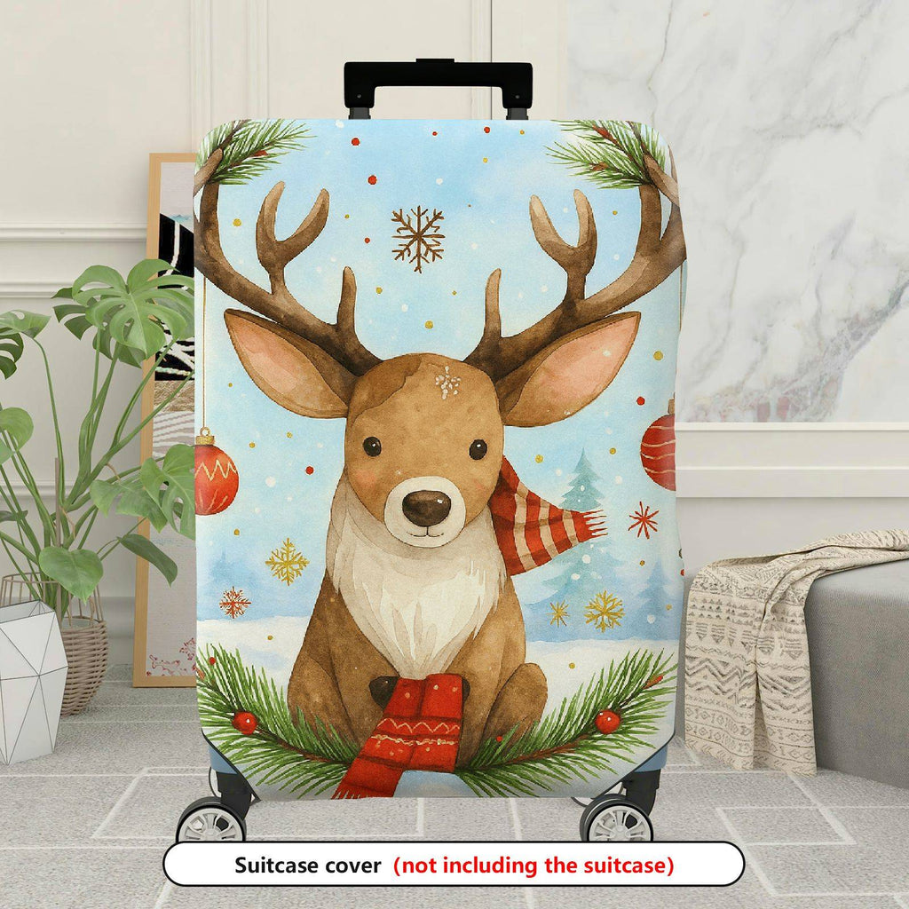 1-Piece Reindeer Winter Snowflakes Ornaments Holiday  Suitcase Luggage Cover, Stretch Protective Sleeve