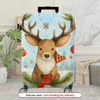 1-Piece Reindeer Winter Snowflakes Ornaments Holiday  Suitcase Luggage Cover, Stretch Protective Sleeve