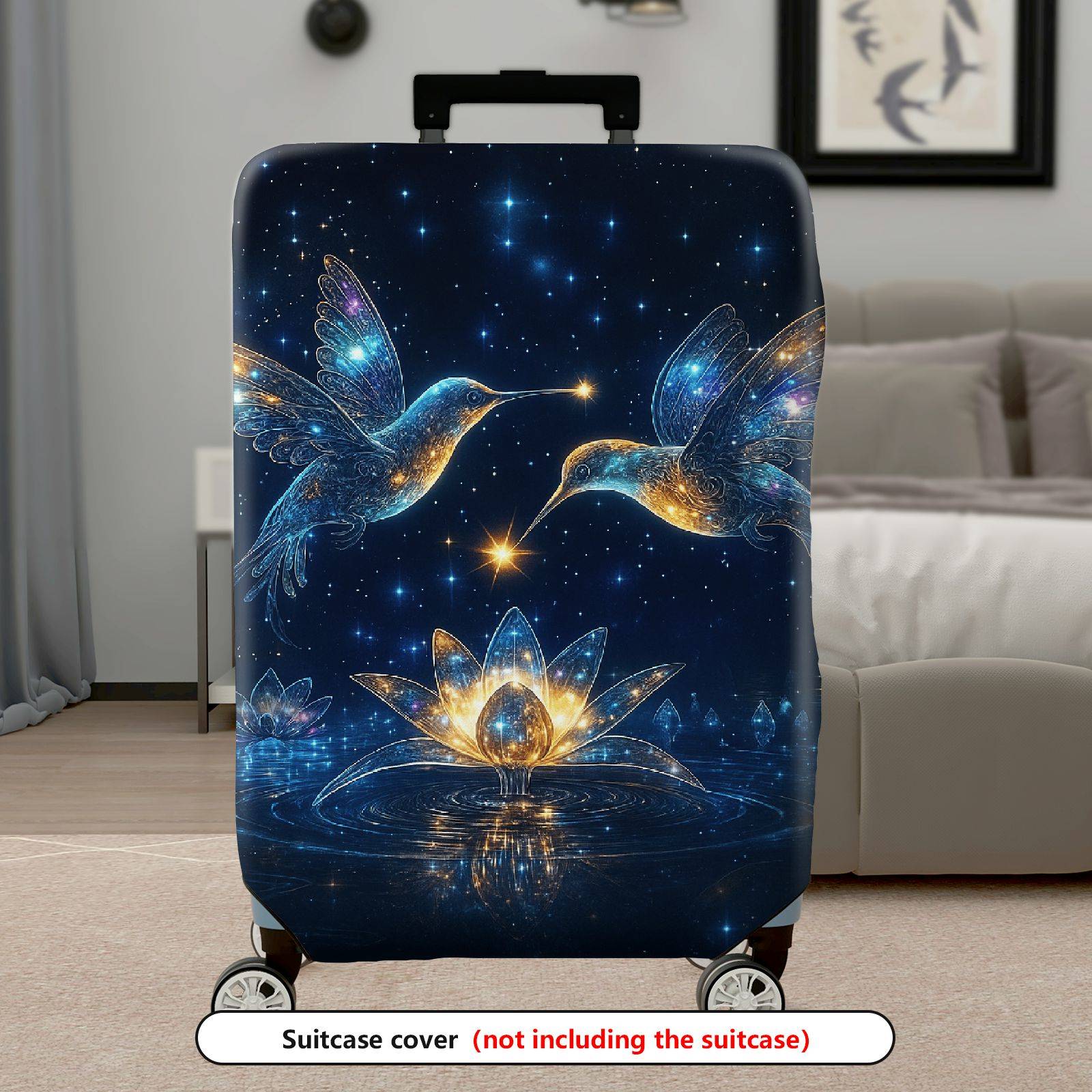 1-Piece Cosmic Hummingbird Starry Flower Universe Glitter  Suitcase Luggage Cover, Stretch Protective Sleeve