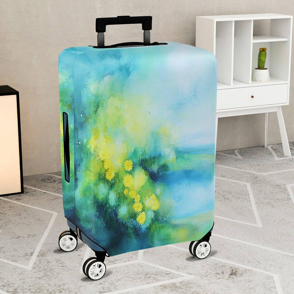 1-Piece Abstract Floral Watercolor Nature Bloom Green Yellow  Suitcase Luggage Cover, Stretch Protective Sleeve