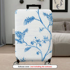 1-Piece White Blue Floral Branch Art Design  Suitcase Luggage Cover, Stretch Protective Sleeve